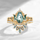 Crescent Moon | Coffin Cut Moss Agate 'Ultra Galaxy' Engagement Ring Set 2pcs