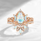 Crescent Moon | Coffin Cut Lab Opal 'Ultra Galaxy' Engagement Ring Set 2pcs