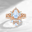 Crescent Moon | Coffin Cut Moonstone 'Ultra Galaxy' Engagement Ring Set 2pcs