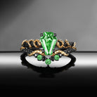 Gothic Coffin Lab Tsavorite Gold Snake Twist Two-Tone Engagement Ring Set 2pcs - Serpent's Embrace
