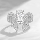 Coffin Cut Moissanite Vintage White Gold Bridal Set 2pcs - Bat Ring