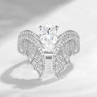 Pear Cut Moissanite Vintage White Gold Bridal Set 2pcs - Bat Ring