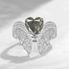 Heart Shaped Natural Salt And Pepper Diamond Vintage Bridal Set 2pcs - Bat Ring