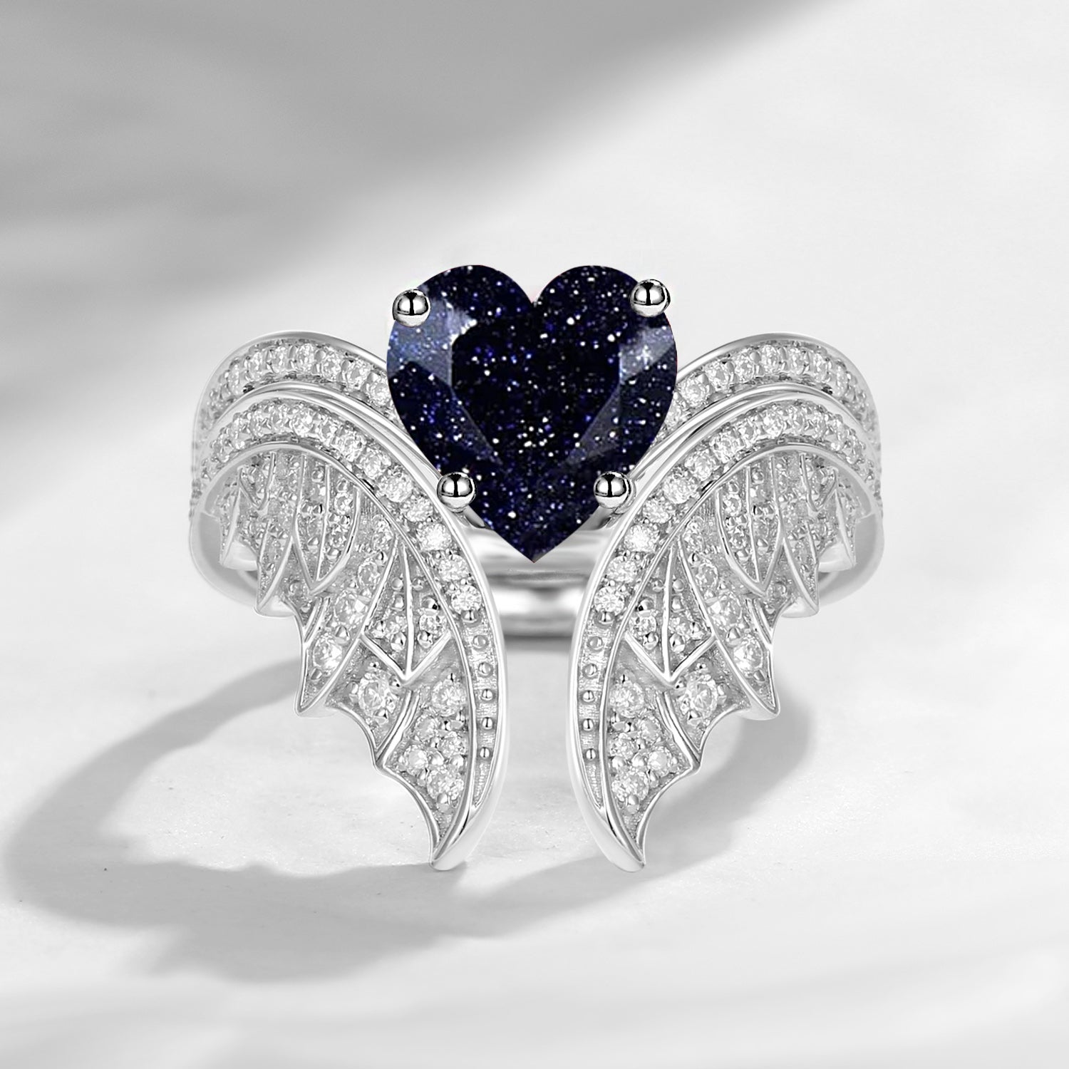 Heart Cut Blue Sandstone Vintage Bridal Set 2pcs - Bat Ring