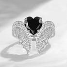 Heart Shaped Black Moissanite Vintage Bridal Set 2pcs - Bat Ring