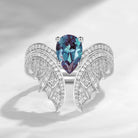 Pear Cut Lab Alexandrite Vintage White Gold Bridal Set 2pcs - Bat Ring