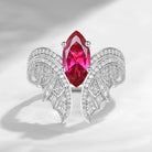 Marquise Cut Lab Ruby Vintage White Gold Bridal Set 2pcs - Bat Ring