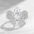 Marquise Cut Moissanite Vintage White Gold Bridal Set 2pcs - Bat Ring