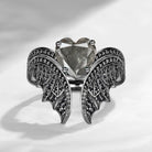 Heart Shaped Natural Salt And Pepper Diamond Black Gold Vintage Bridal Set 2pcs - Bat Ring