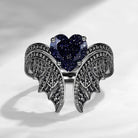 Heart Shaped Blue Sandstone Black Gold Vintage Bridal Set 2pcs - Bat Ring