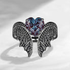 Heart Shaped Lab Alexandrite Black Gold Vintage Bridal Set 2pcs - Bat Ring