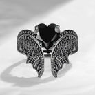 Heart Shaped Black Moissanite Black Gold Vintage Bridal Set 2pcs - Bat Ring