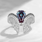 Coffin Cut Lab Alexandrite Vintage White Gold Bridal Set 2pcs - Bat Ring