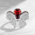 Coffin Cut Garnet Vintage White Gold Bridal Set 2pcs - Bat Ring