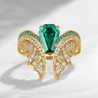 Coffin Cut Lab Emerald Vintage Yellow Gold Bridal Set 2pcs - Bat Ring