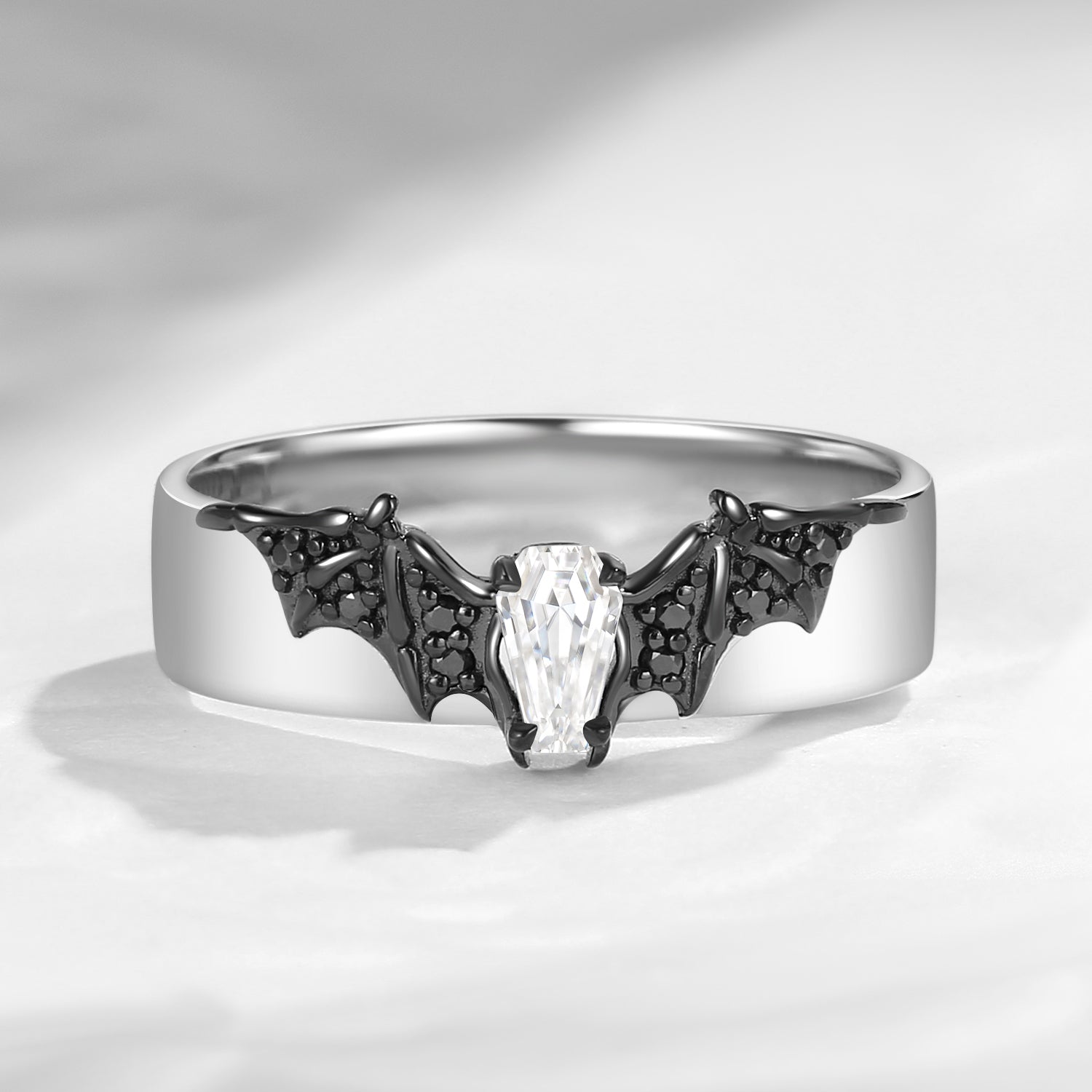 Coffin Cut Moissanite Mixed Metal Bat Inspired Wedding Band For Men