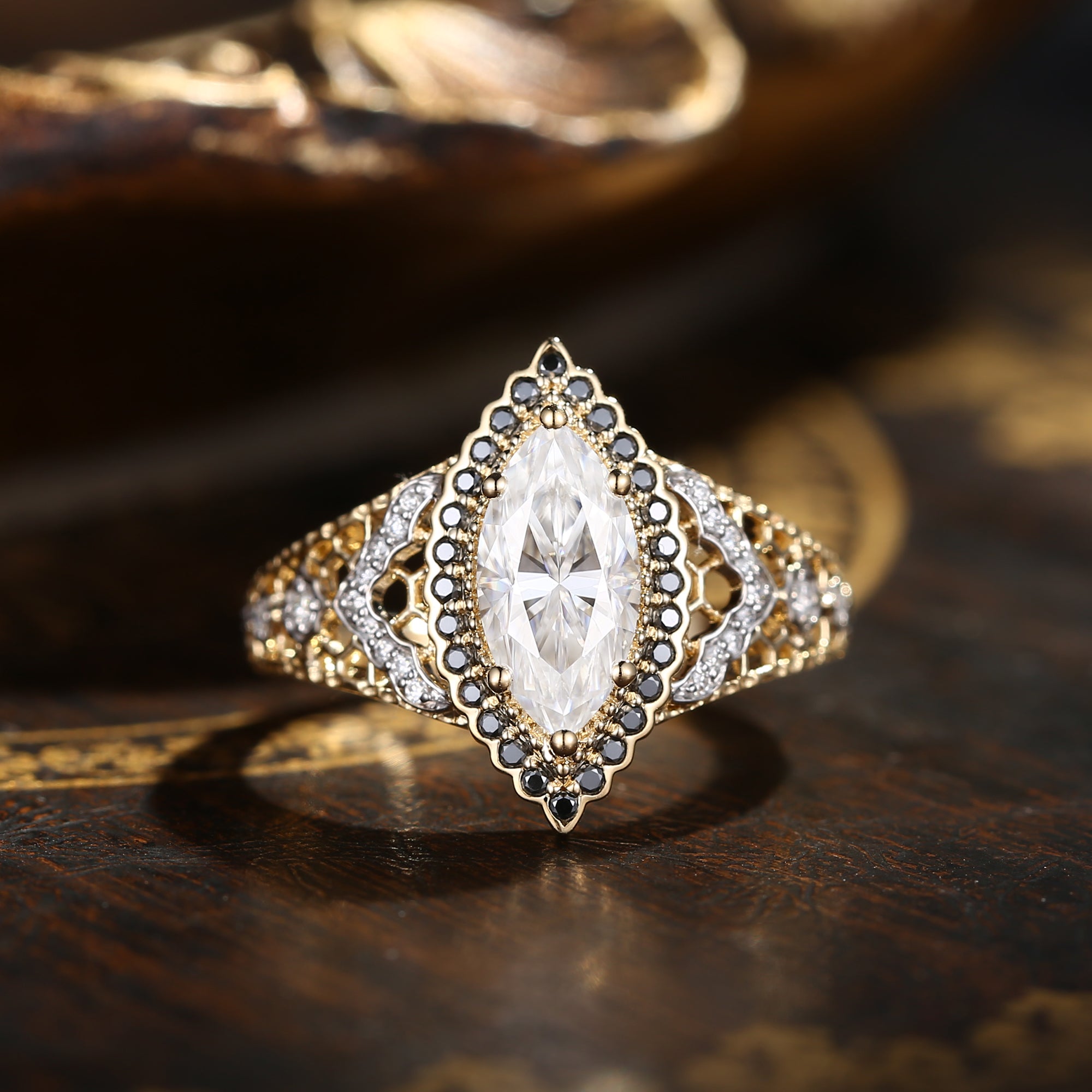 Solitaire Marquise Vintage Inspired Moissanite Engagement Ring