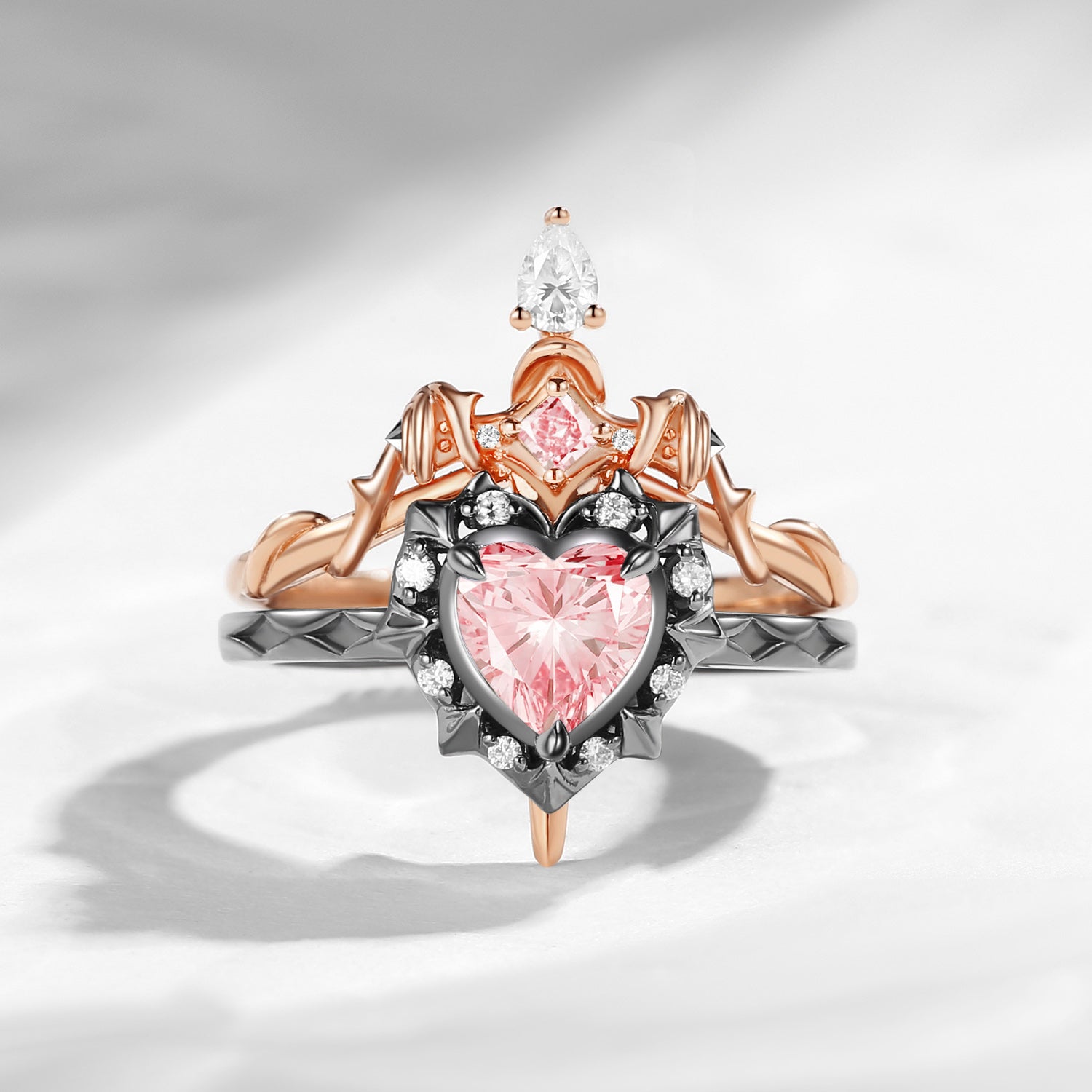 'Cupid's Arrow' - Gothic Heart Cut IGI Certified Lab Pink Diamond Heart Sword Ring Alternative Bridal Set