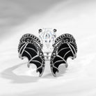 Unique Coffin Cut Moissanite Onyx Black Gold Bridal Set 2pcs - Bat Ring