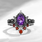 Crescent Moon | Pear Cut Amethyst & Garnet Ring Set 2pcs - Waning Moon