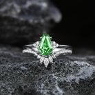 Classic Coffin Cut Lab Tsavorite Engagement Set 2pcs - White Dress