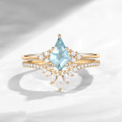 Kite Cut Natural Aquamarine Classic Cluster Engagement Ring Set 2pcs - Electra