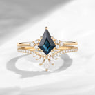 'Electra' - Kite Cut Natural Teal Saphhire Cluster Engagement Ring Set