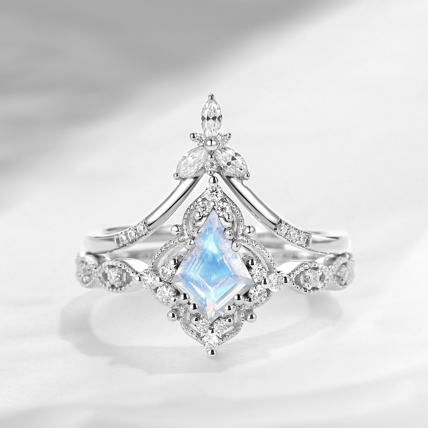 Kite Cut Moonstone Vintage Inspired Engagement Ring 