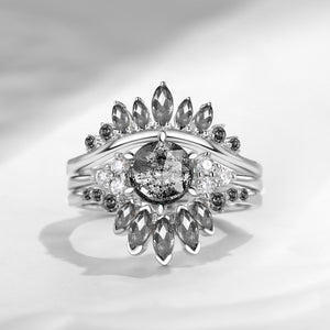 Bette‘s Eyes| Salt & Pepper Diamonds Engagement Ring Set 3pcs