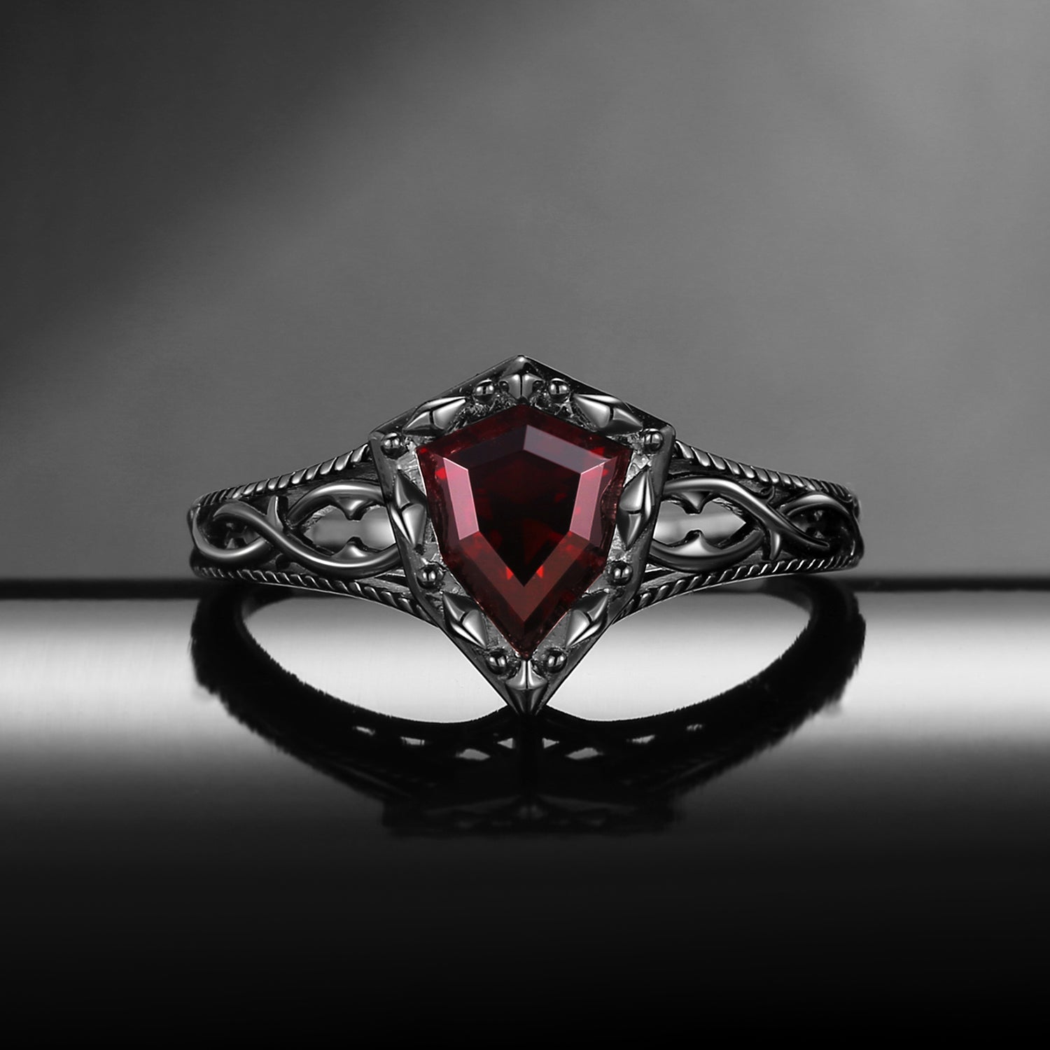 Shield Cut 'Fallen Aegis' Gothic Inspired Filigree Gold Engagement Ring