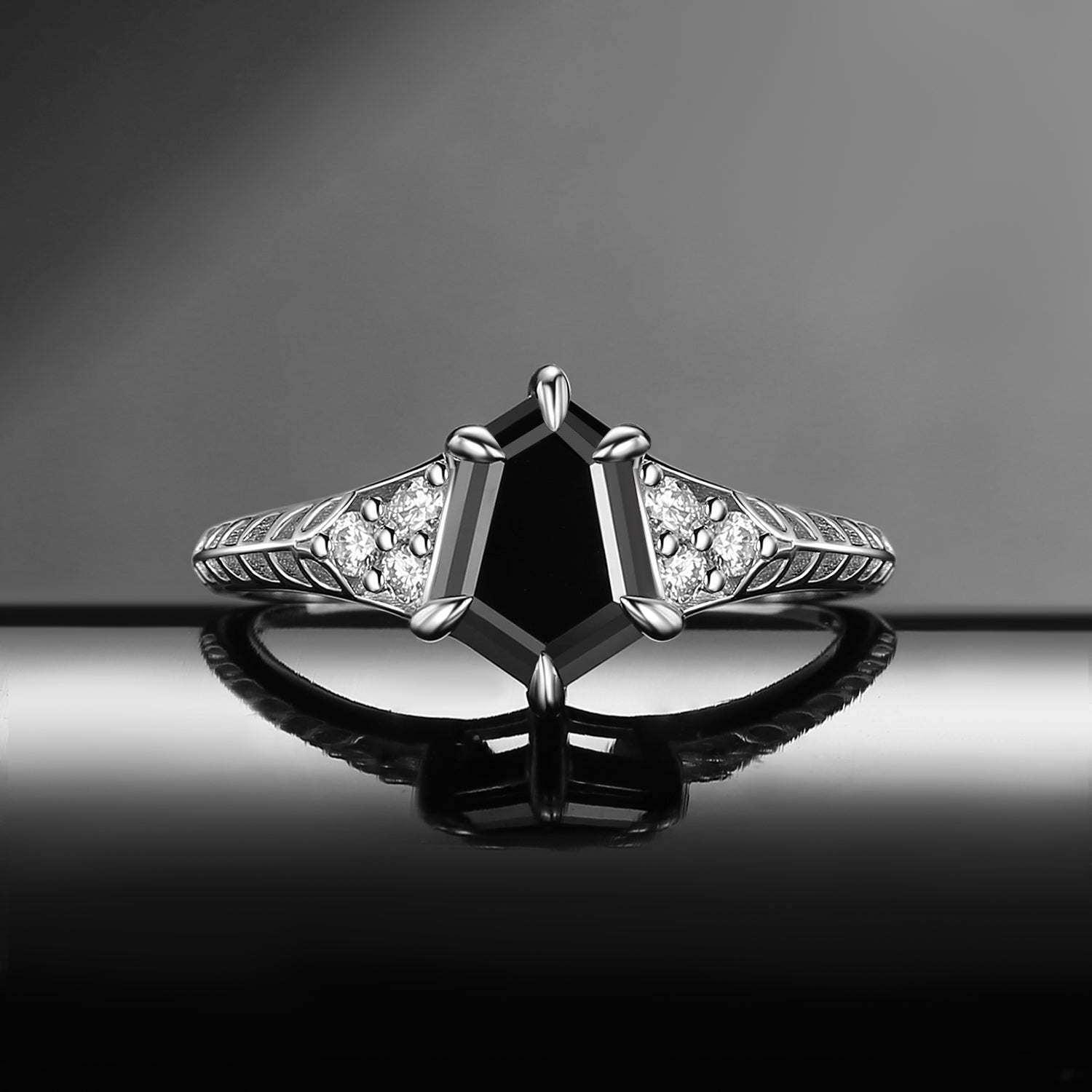 Shield Cut 'Fallen Aegis' Leafy Filigree Gold Engagement Ring
