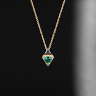 Vintage Inspired Triangle Cut Lab Emerald 'Fallen Aegis' Filigree Gold Necklace