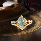 1.5ct Pear Shaped Moss Agate Engagement Ring Set 2pcs - Evelyn