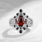 Crescent Moon | Unique Coffin Garnet & Black Moissanite Celtic Infinity Engagement Ring Set 3pcs