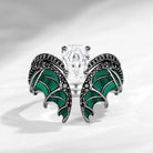 Unique Coffin Cut Moissanite Malachite Black Gold Bridal Set 2pcs - Bat Ring