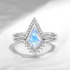 Kite Shaped Moonstone Engagement Ring Set 2pcs - Statement