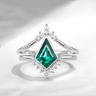 18K Kite Shaped Lab Emerald Engagement Ring