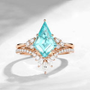 Kite Cut Lab Paraiba Classic Cluster Engagement Ring Set 2pcs - Electra