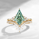 2.0ct Kite Cut Green Moissanite Engagement Ring Set