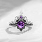 'Cupid's Arrow' - Heart Shaped Amethyst Heart Sword Ring Alternative Bridal Set