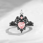 Heart & Sword 'Cupid's Arrow' - Heart Shaped Lab Pink Diamond Sword Ring Alternative Bridal Set