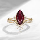 Classic Style Marquise Cut Natural Ruby Cluster Engagement Ring Set 2pcs - Electra