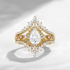 'Elara' - Vintage Pear Cut Moissanite Engagement Ring Set with Milgrain Detailing