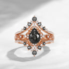 Pear Cut Black Rutilated Quartz Antique Milgrain Engagement Ring 3pcs