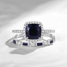 Halo Cushion Cut Blue Sandstone Classic Ring Bridal Set 2pcs