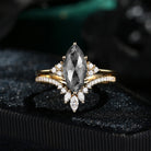 Classic Style Marquise Cut Salt & Pepper Diamond Cluster Engagement Ring Set