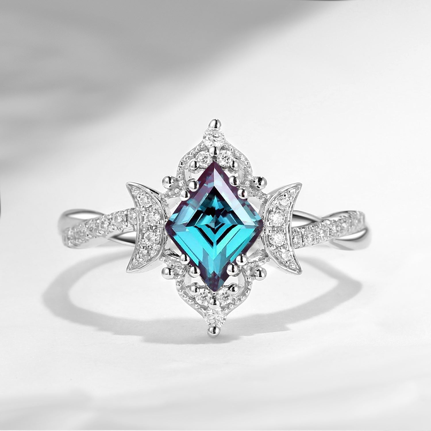 Crescent Moon | Unique Kite Cut Infinity Lab Alexandrite Ring - Twisted Galaxy