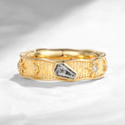 Coffin Salt And Pepper Diamond Soft Textured Ripples Wedding Ring