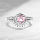 Crescent Moon | Unique Round Cut Natural Pink Tourmaline Engagement Ring Set 2pcs - Full Moon