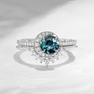 Crescent Moon | Unique Teal Sapphire Engagement Ring set 2pcs - Full Moon